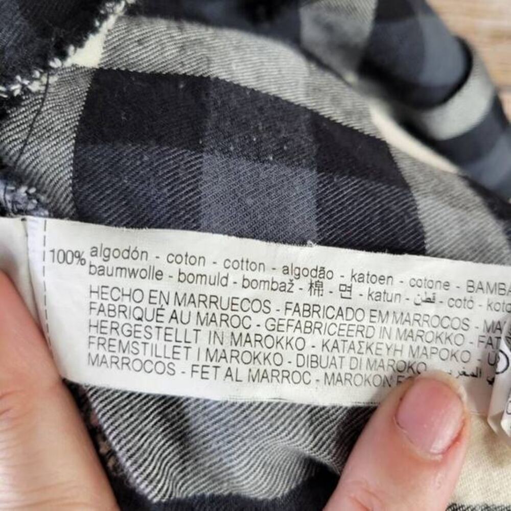 Zara Plaid Check Button Down Dolman Black White Top Size Small - Picture 5 of 5